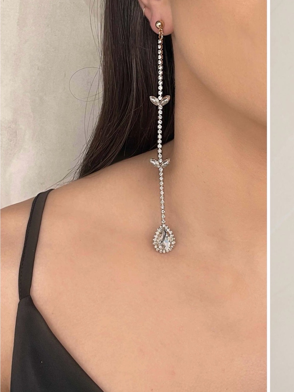 NEW Ettika Gold Plated Asymmetrical Long Crystal Drop Earring
